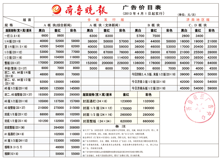 齐鲁晚报广告 齐鲁晚报广告报价 齐鲁晚报广告价目表