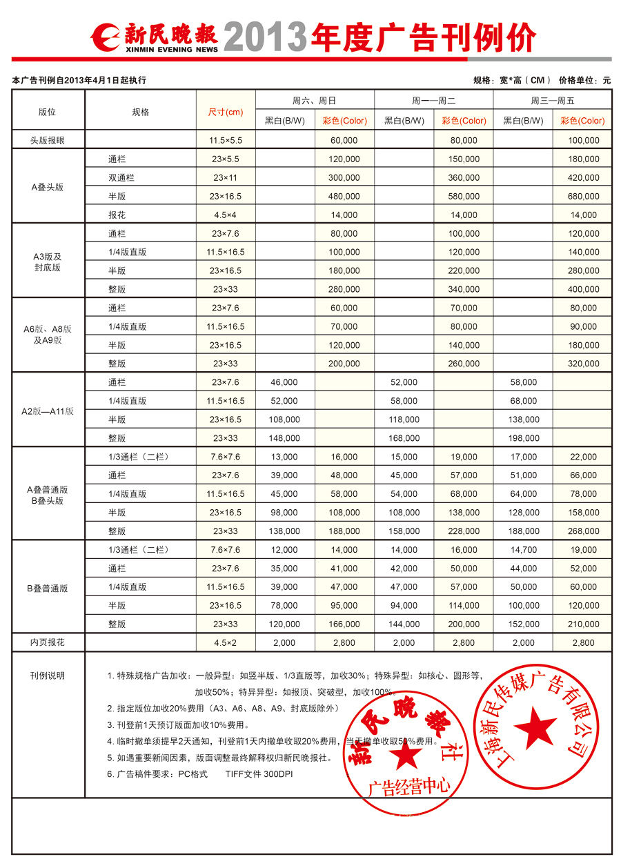 新民晚报广告 新民晚报广告报价 新民广告价目表